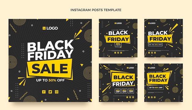 Vettore collezione di post instagram flat black friday