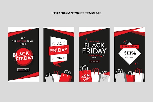 Vettore raccolta di storie di instagram flat black friday