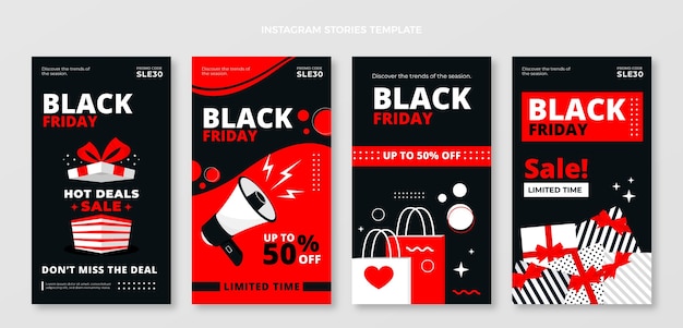 Vector flat black friday instagram stories collection