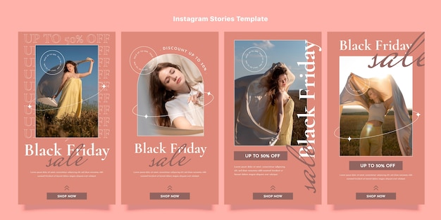 Vettore raccolta di storie di instagram flat black friday