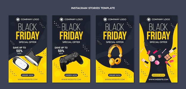 Vector flat black friday instagram stories collection