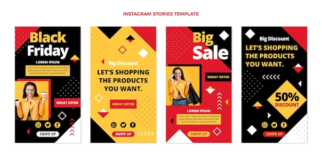 Vettore raccolta di storie di instagram flat black friday