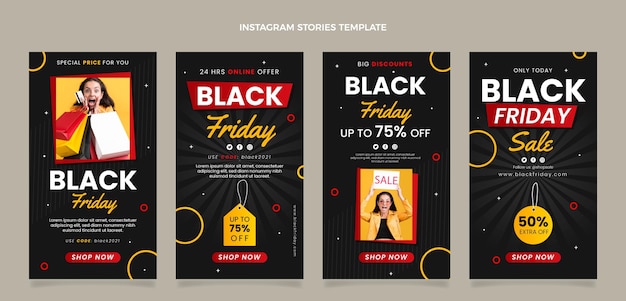 Vettore raccolta di storie di instagram flat black friday