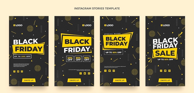 Vettore raccolta di storie di instagram flat black friday