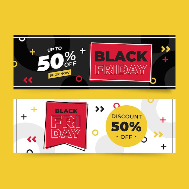 Set di banner orizzontali di vendita flat black friday Vettore Premium