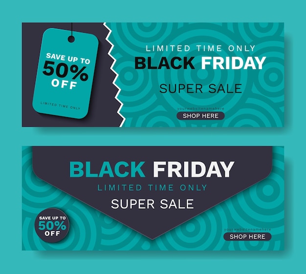 Vettore set di banner di vendita orizzontale per la vendita flat black friday