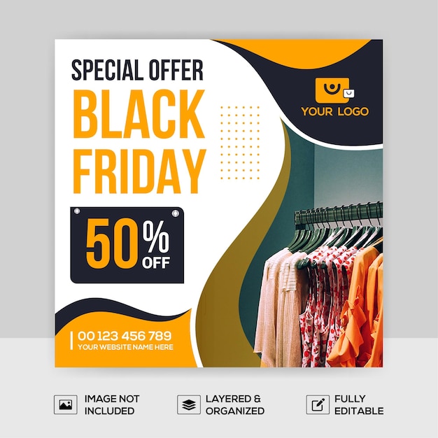 Flat black friday social media post design template