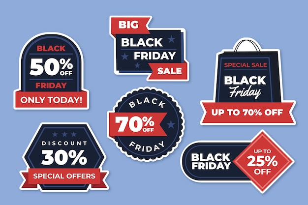 Vettore collezione di adesivi flat black friday