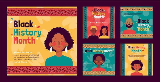 Flat black history month instagram posts collection