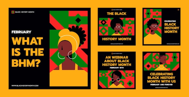 Flat black history month instagram posts collection