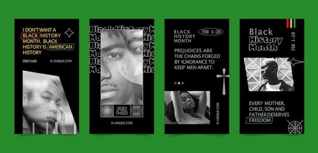 Vector flat black history month instagram stories collection