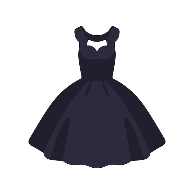 Vector flat black party dress vector illustration isolated on a white background