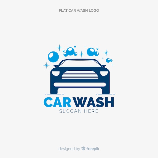 Flat blue car wash logo