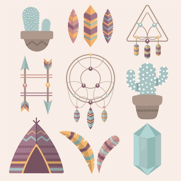 Vector flat boho elements collection