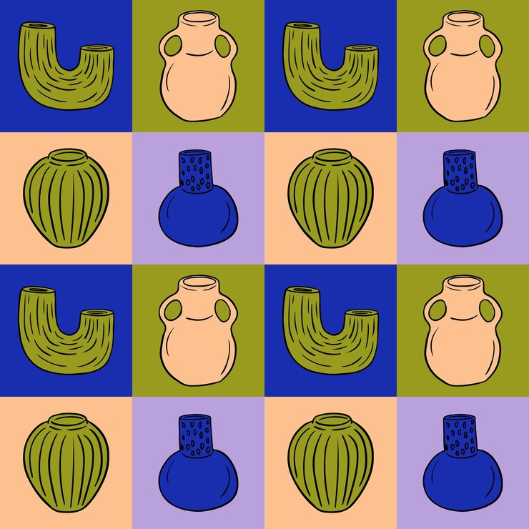 Vector flat bold geometric seamless pattern with vases