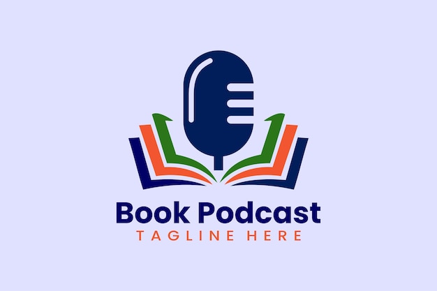 Flat book podcast logo template vector design