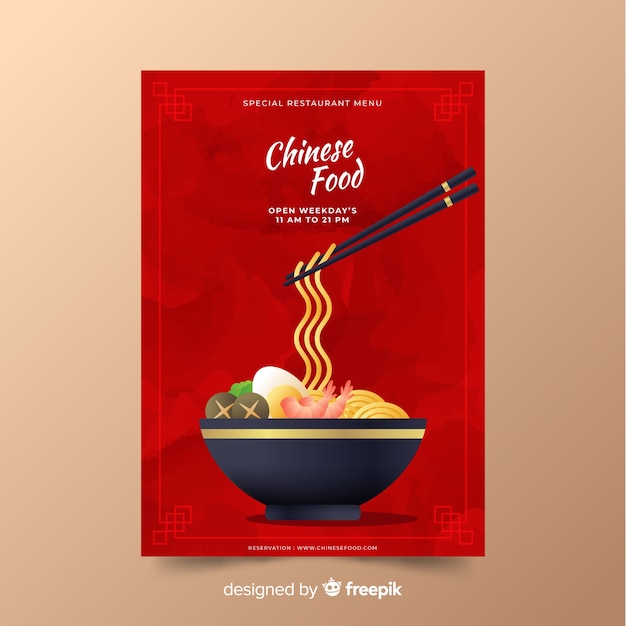 Vector flat bowl chinese food flyer