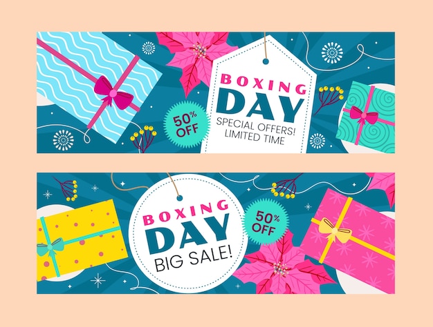 Flat boxing day horizontal banners set