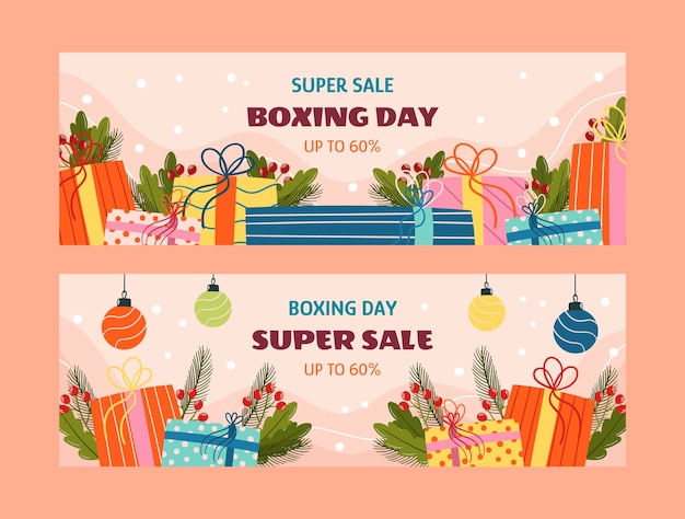 Flat boxing day horizontal banners set