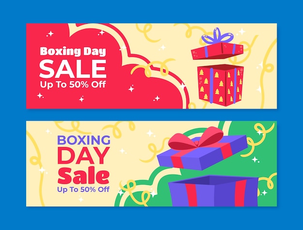 Flat boxing day horizontal banners set