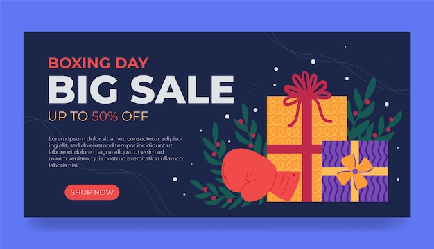 Vector flat boxing day sale horizontal banner template