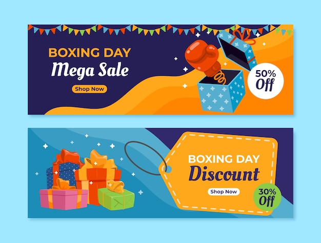 Vector flat boxing day sale horizontal banners set