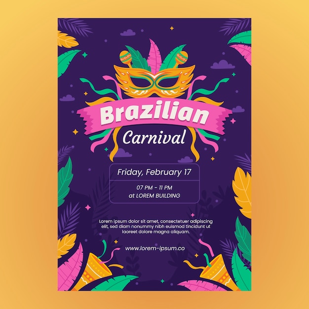 flat brazilian carnival celebration vertical poster template