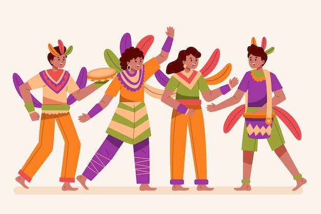 Вектор Коллекция плоских бразильских карнавальных персонажей