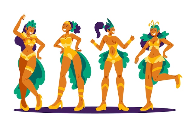 Flat brazilian carnival characters collection