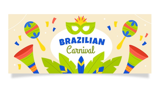 Flat brazilian carnival horizontal banner