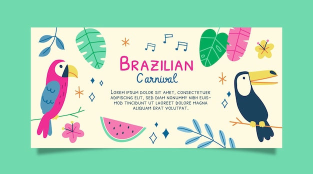 Vettore banner orizzontale piatto carnevale brasiliano