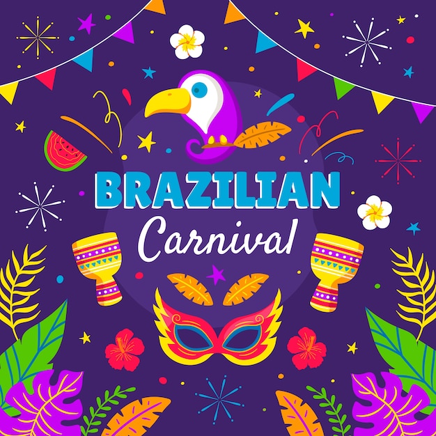 Vettore illustrazione di carnevale brasiliano piatto