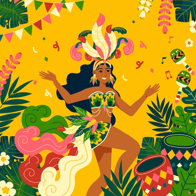 Vettore illustrazione piatta del carnevale brasiliano