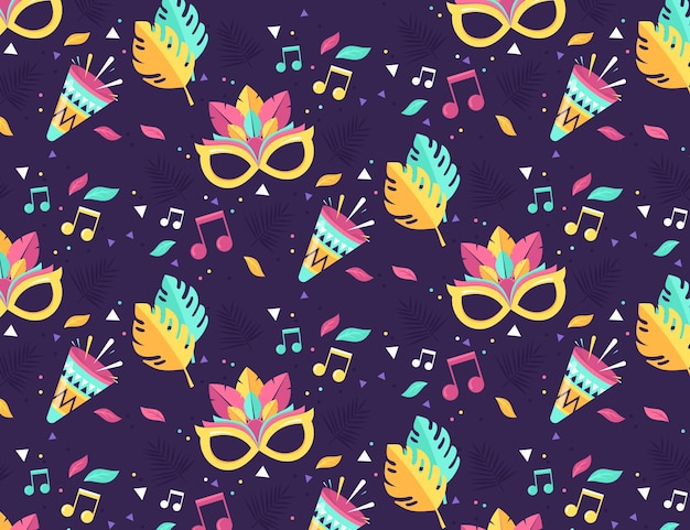 Vector flat brazilian carnival pattern with feathers