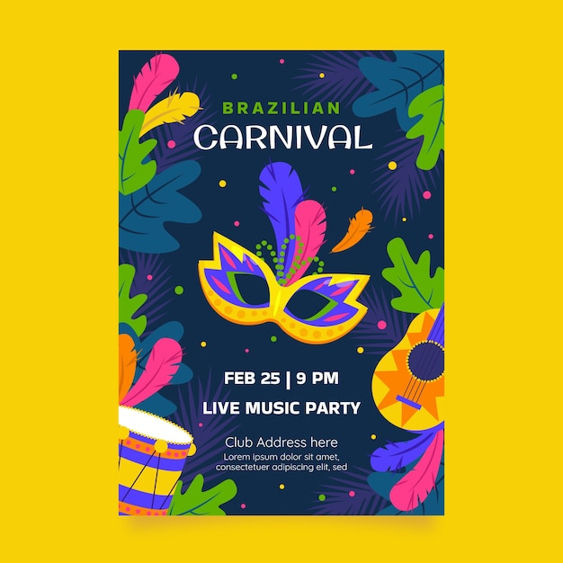 Vector flat brazilian carnival vertical flyer template