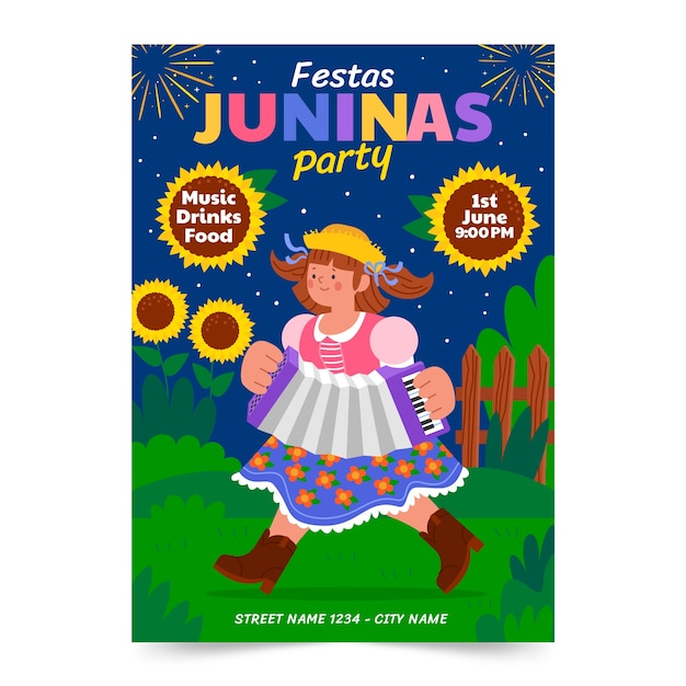 Vector flat brazilian festas juninas vertical poster template