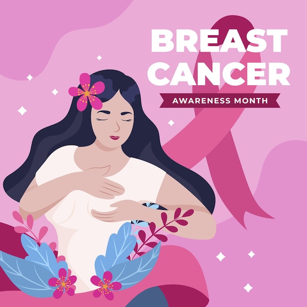 Flat breast cancer awareness month illustration