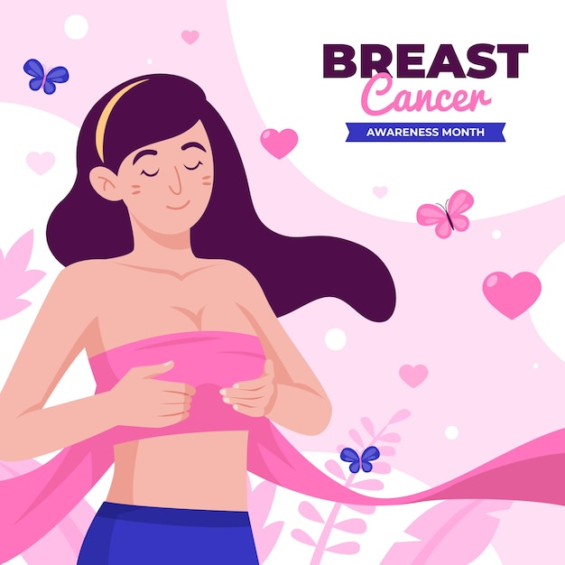 Vector flat breast cancer awareness month illustration