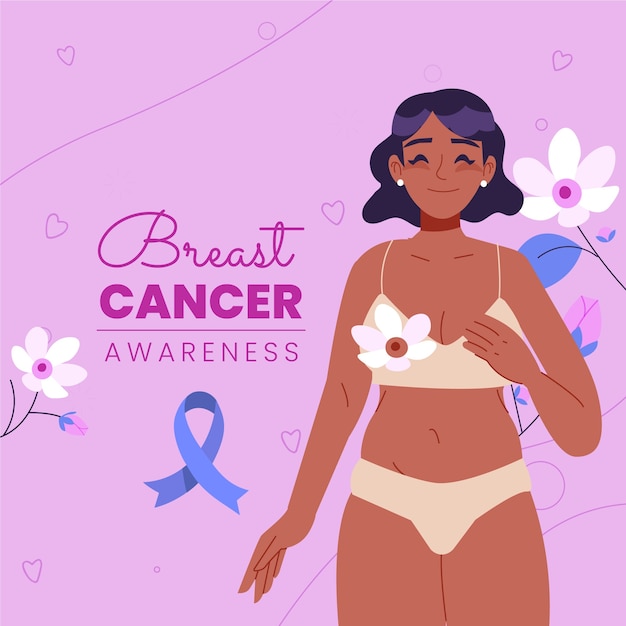 Vector flat breast cancer awareness month illustration