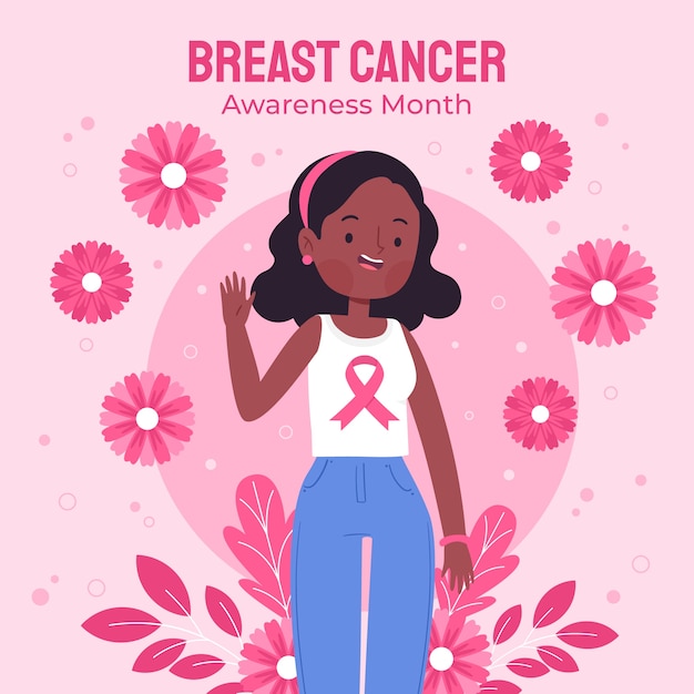 Vector flat breast cancer awareness month illustration