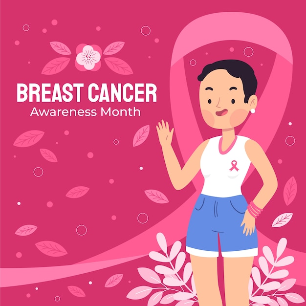 Flat breast cancer awareness month illustration