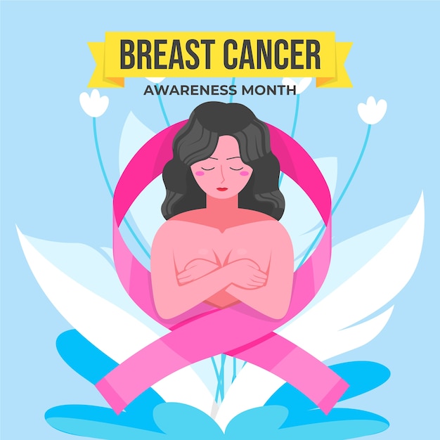flat breast cancer awareness month illustration