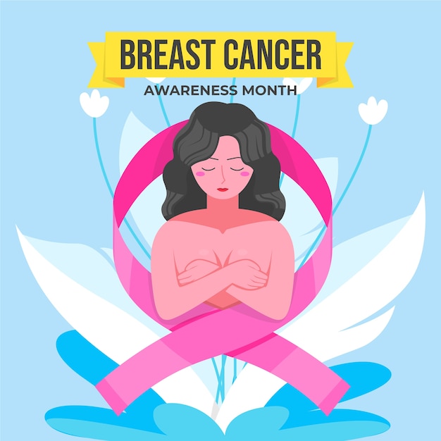 Flat breast cancer awareness month illustration