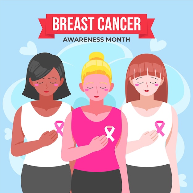 Vector flat breast cancer awareness month illustration