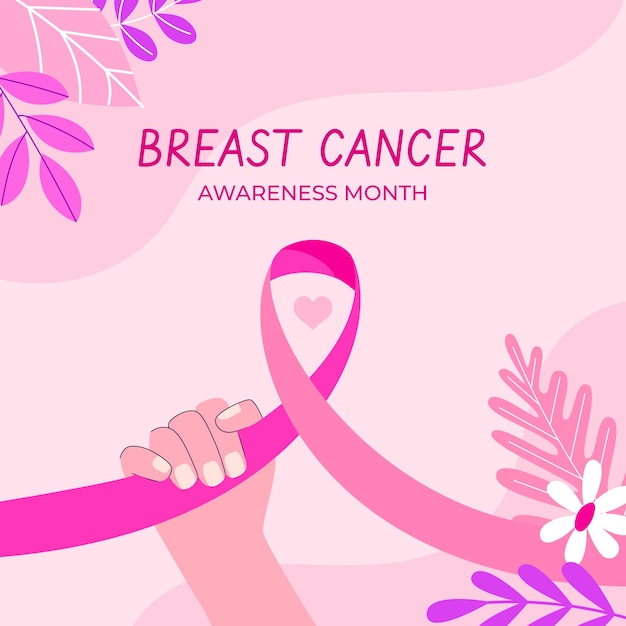 Vector flat breast cancer awareness month illustration