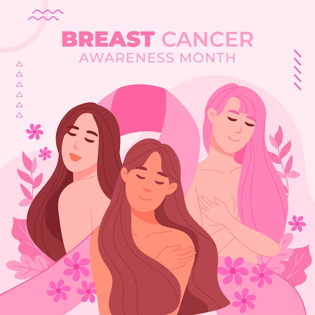 Flat breast cancer awareness month illustration