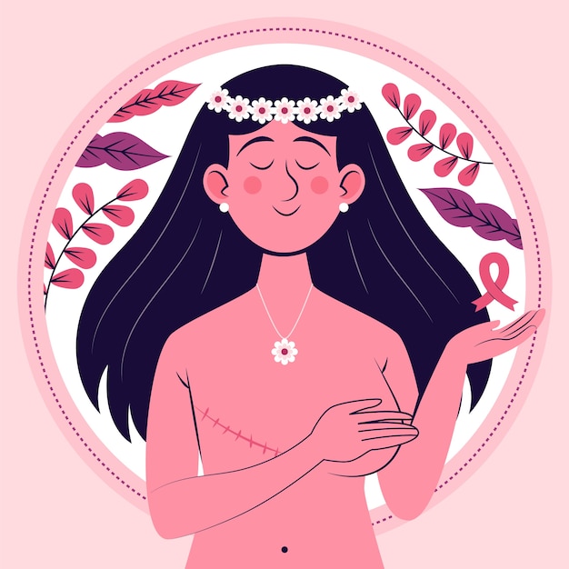 Flat breast cancer awareness month illustration