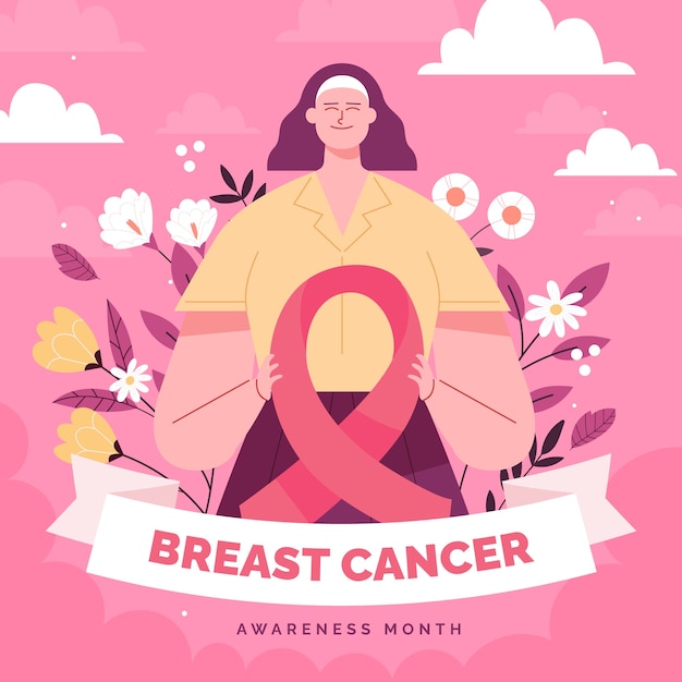 Vector flat breast cancer awareness month illustration