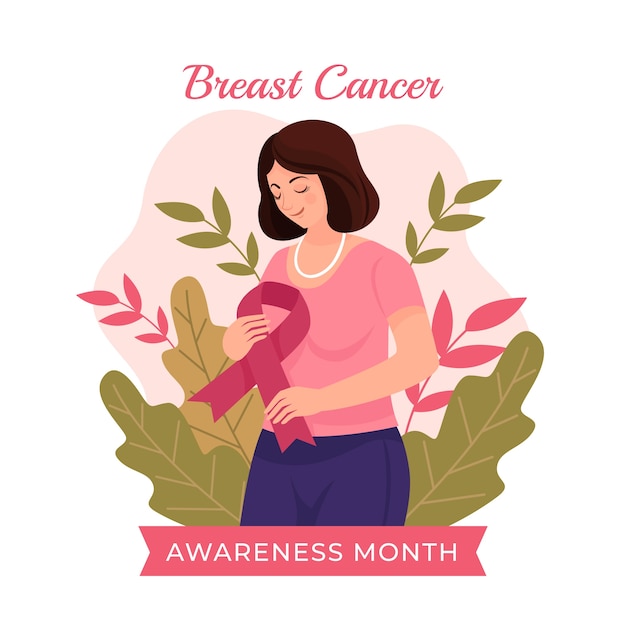 Vector flat breast cancer awareness month illustration