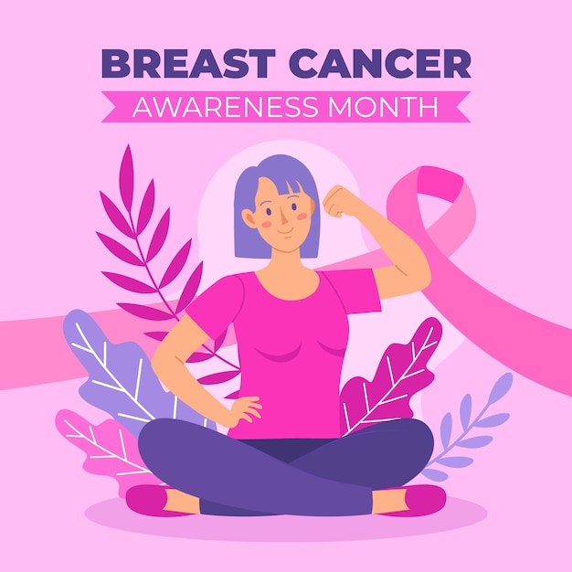 Vector flat breast cancer awareness month illustration